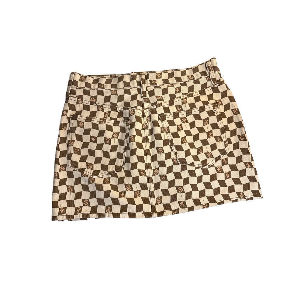 Madewell Women's Floral Checked Cotton Denim Mini Skirt Size 28 Brown Cream - Picture 6 of 7